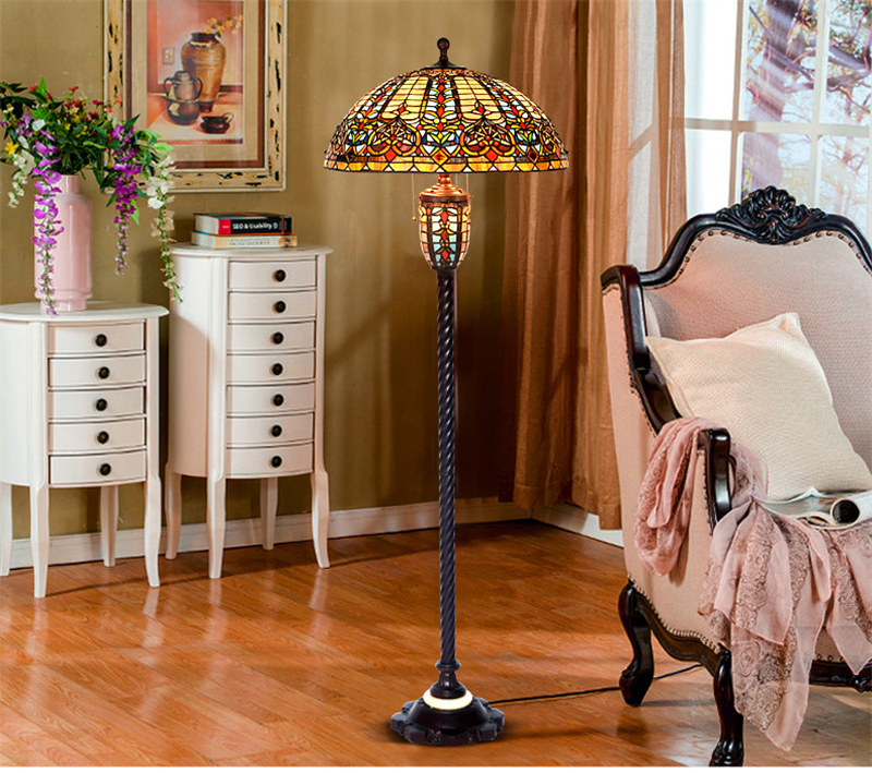 Vintage Baroque Warm Light Floor Lamp With Led Bulb Tiffany Style Easy Move