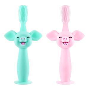 Quality Silicone Baby Teether ，Food Grade Silicone Baby Toothbrush Infant Training Custom Cartoon Pig wholesale