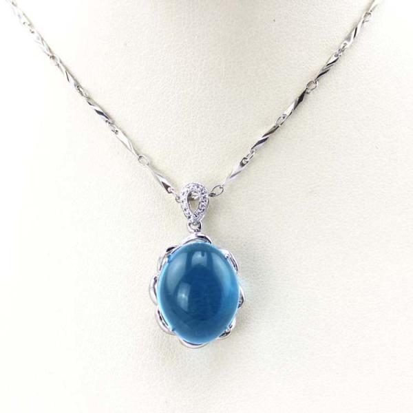 Sterling Silver Jewelry 14mmx17mm Dome Oval Blue Topaz Cubic Zirconia Pendant