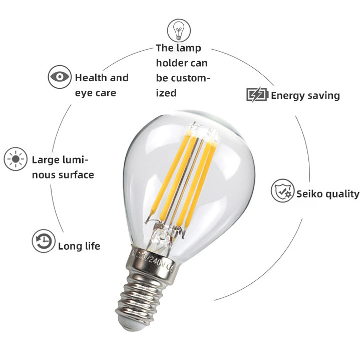 3000K LED Filament Bulb G45 Clear Glass LED Bulb E27 E14 220V 2W 4W
