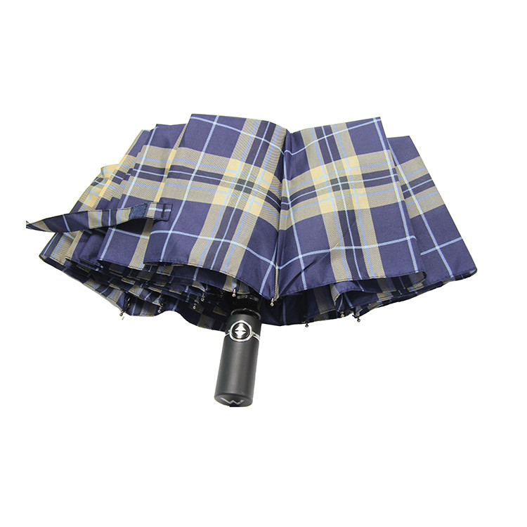 Check Pattern Three Folding Umbrella Auto Open Close For Men