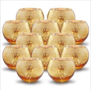 Quality Speckled gold Round Mercury Glass Votive Candle Holders wholesale