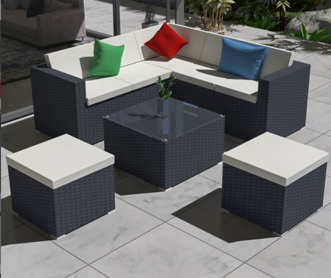 5 Seater Grey Rattan Corner Sofa Garden Sectional Patio Wicker Rattan Sofa Modern