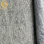 Luxury White Sequin Glitter Lace Fabric Handmade Embroidered