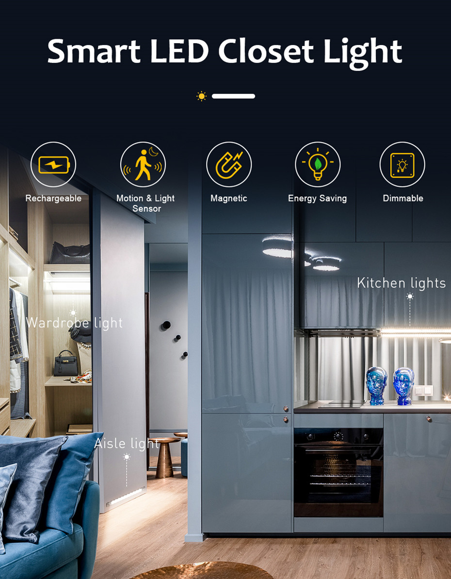 30CM 120LED 2.5W USB Rechargeable Motion Sensor Light For Closet
