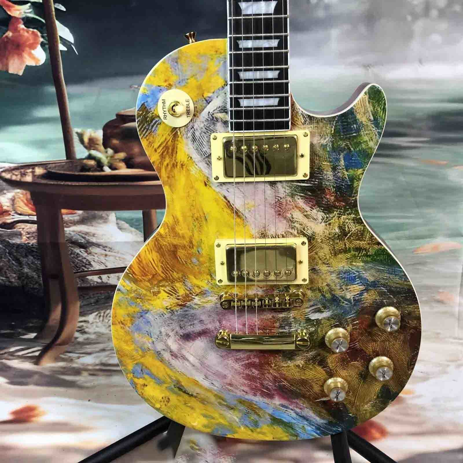 Custom GB LP Style Handpaint Electric Guitar with 2H pickup Gold Hardware Mahogany Body