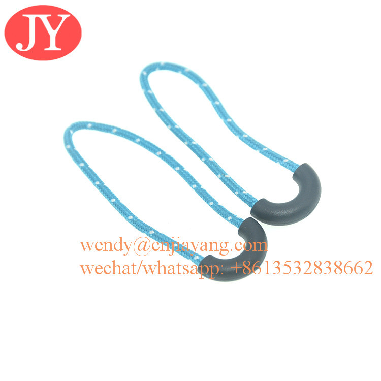 Jiayang Aglet jIAYANG u shape soft string black with white logo print circle TPU string zipper puller