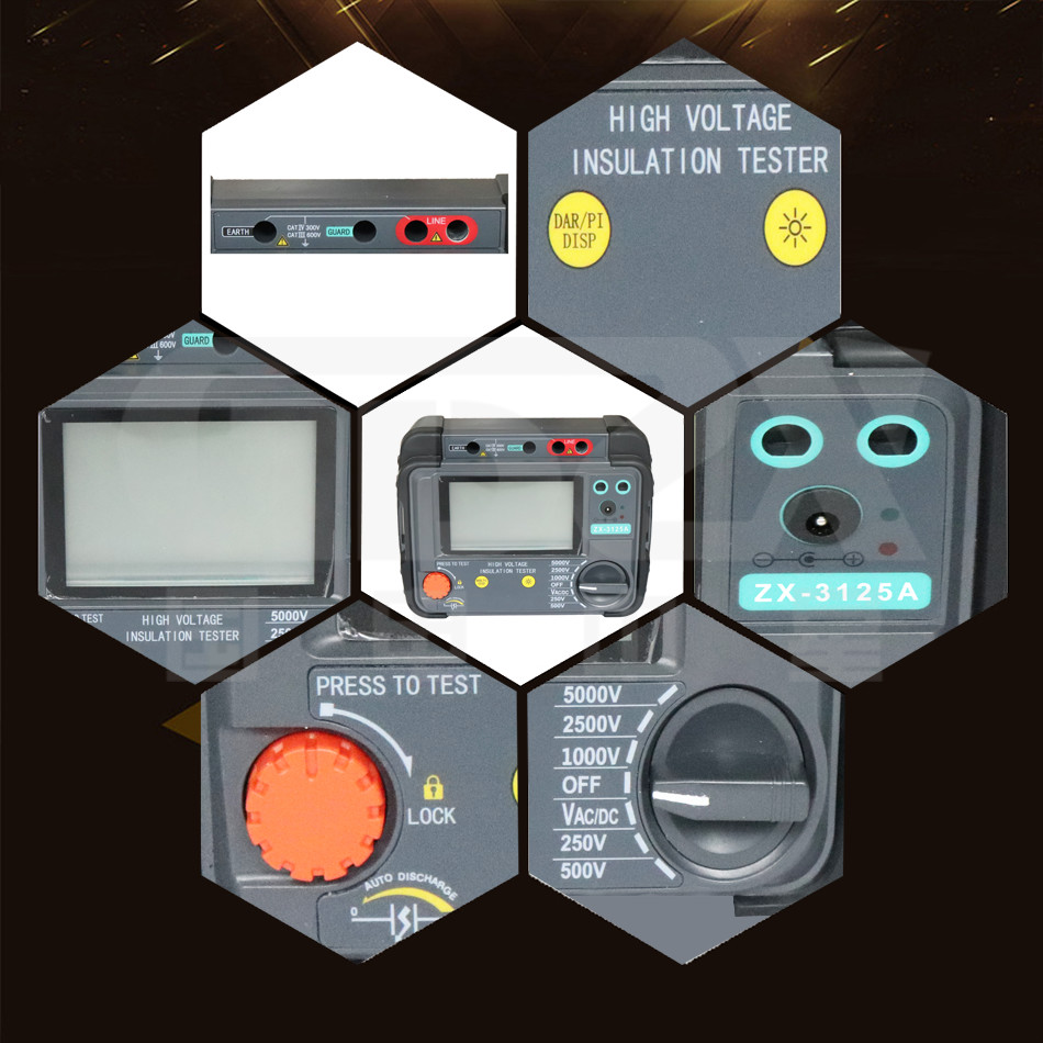 ZX-3125A 250-5000V Digital Insulation Resistance Tester Automatic Handheld