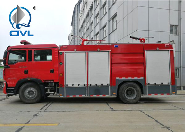 14m3 Water Tank Fire Fighting Trucks , Sinotruk Howo Fire Engine Truck Euro II Engine Red Color