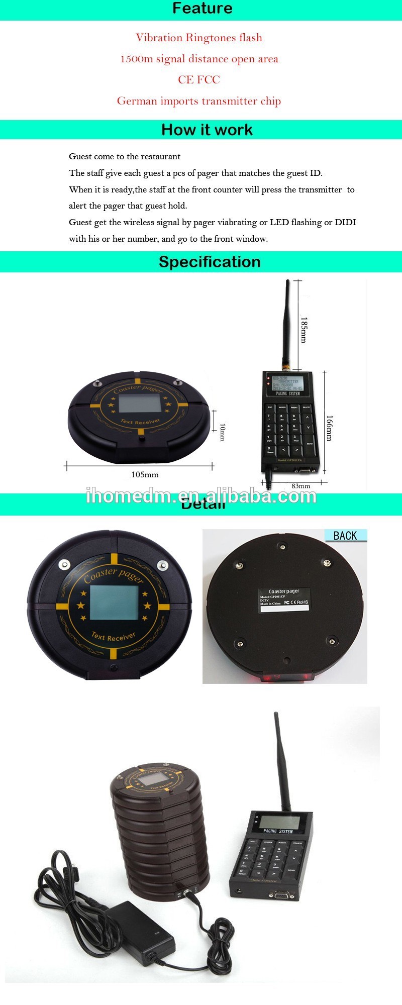 2018 hotsale good price for promotion restaurant system new design alphanumeric pager