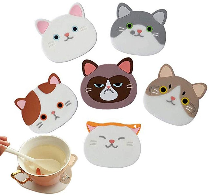 Minglu CM-005Cute Cartoon Cat Cup Coasters Mats Silicone Rubber Coaster for Wine, Glass, Tea, Housewarming Beverage, Drink, Beer