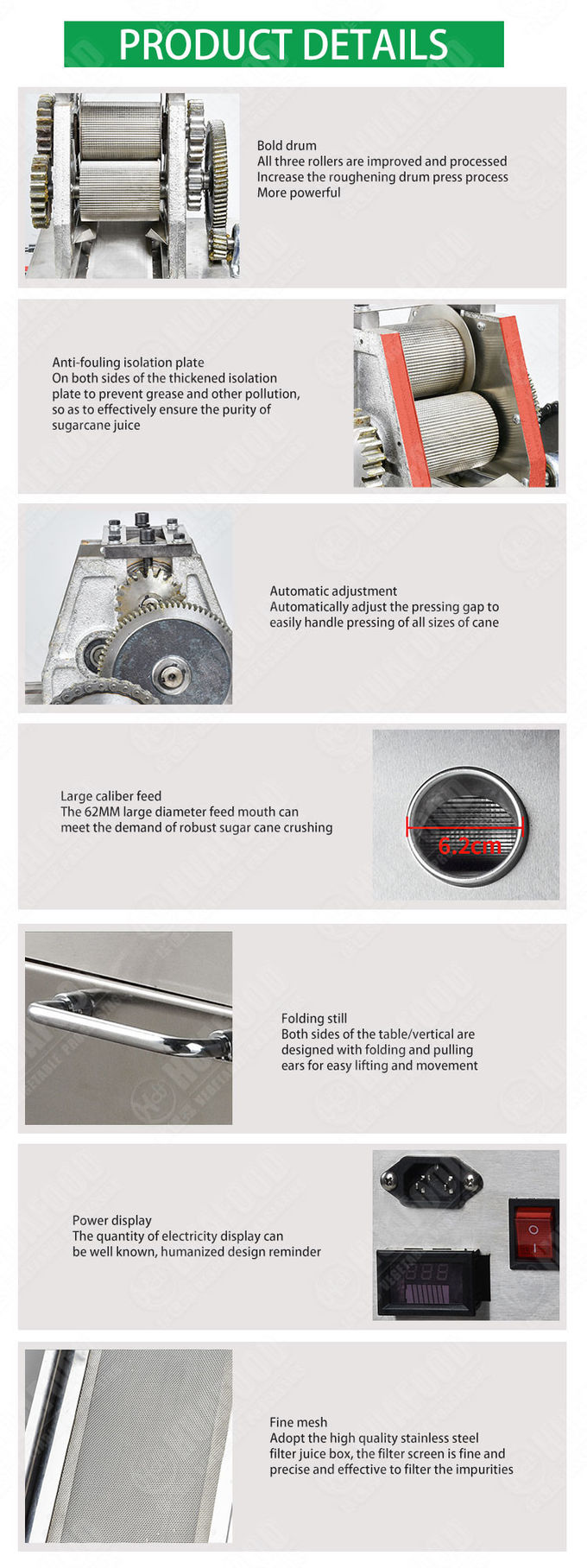 Wholesale Price Food Grade Stainless Steel Cane Juicer Machine Sugarcane Commercial Juicer Machine