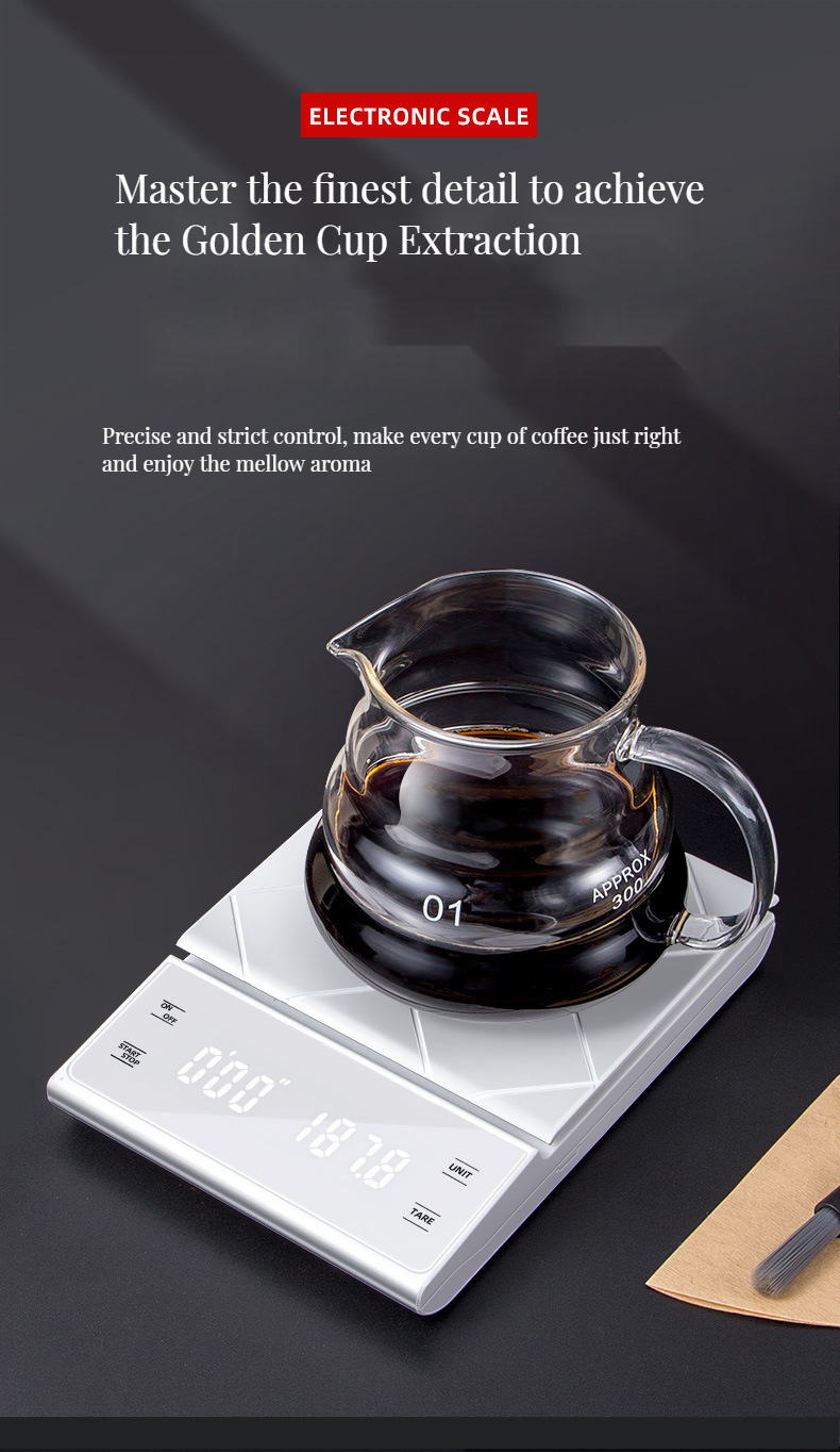 Rectangle High Precision 3kg/0.1g Kitchen Scale with Timer and Back-Lit LCD Display