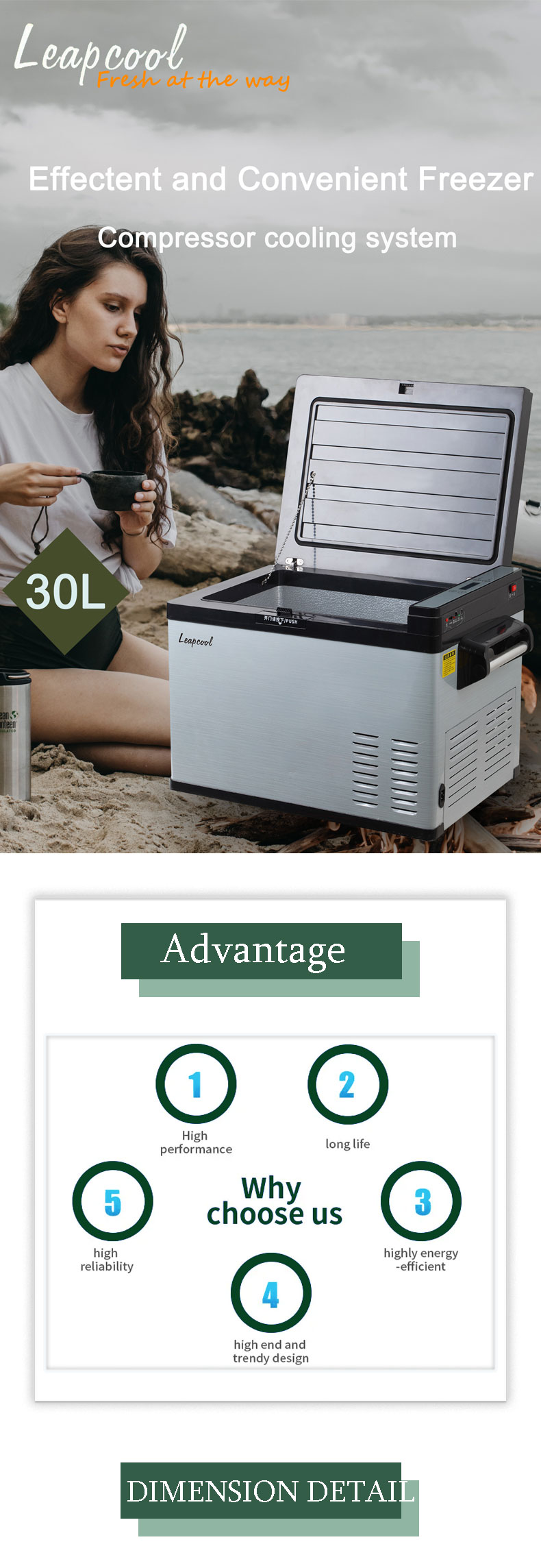 Battery Powered Solar Fridge 30L Camping Freezer Car Cooler Fast Cooling Recharge Fridge