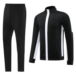 Quality Training Retro Football Tracksuits Black Full Zip Soccer Training Set wholesale