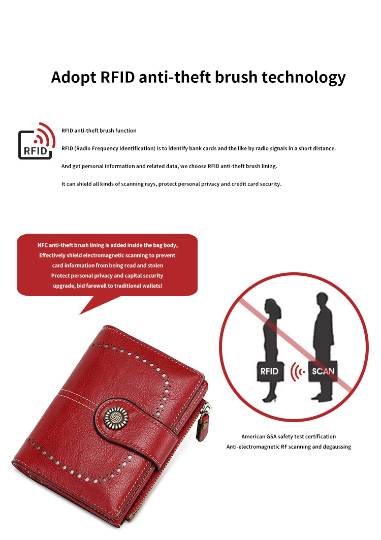 RFID Blocking Women's Leather Wallet with Small Bifold Design and Custom Logo Option