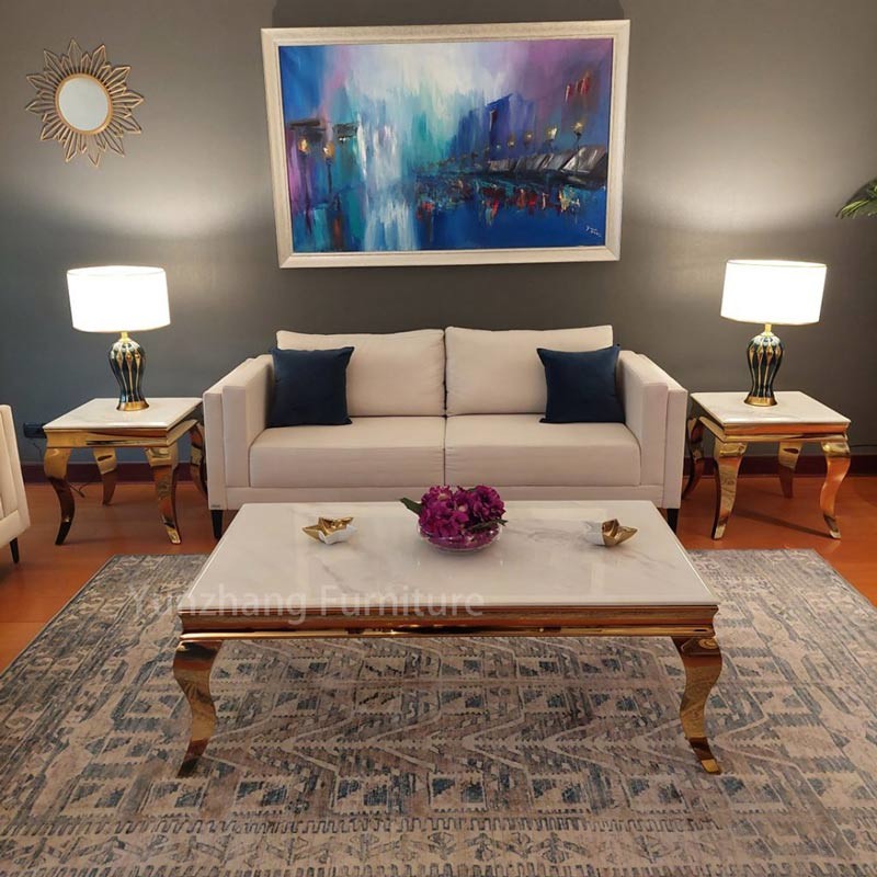 Luxury Gold Center Table Metal Base With Marble Top Living Room Furniture Style