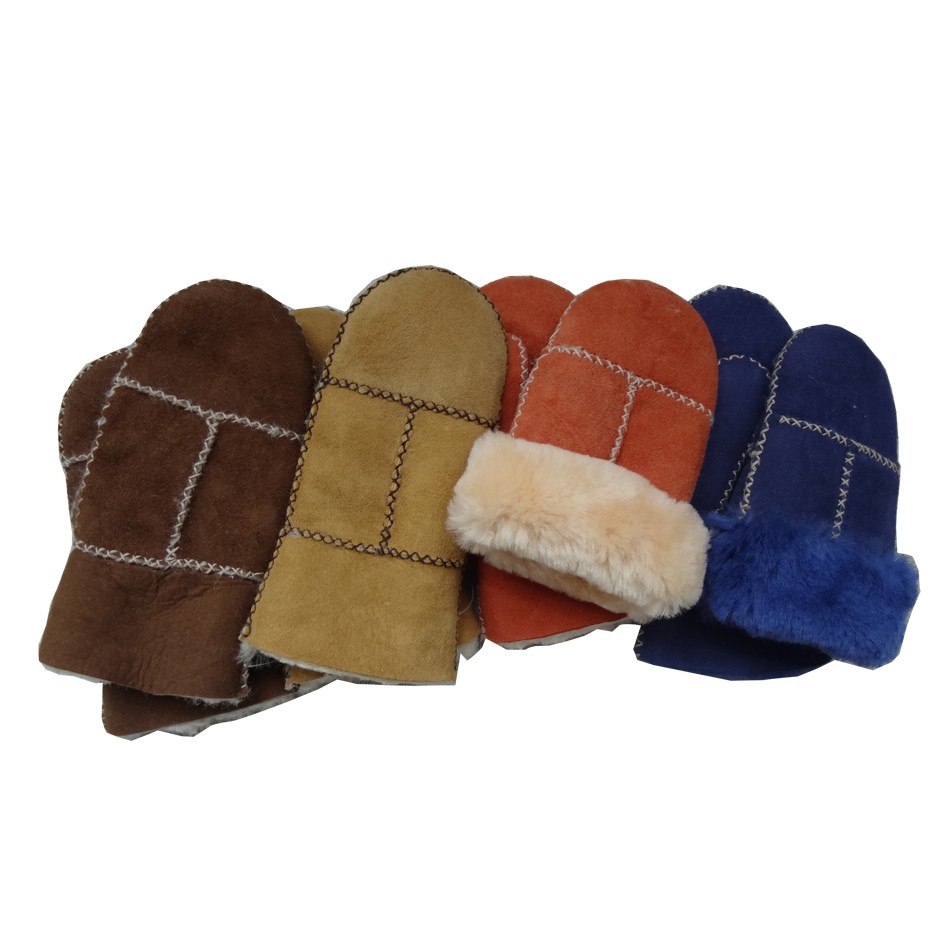cheap patched sheepskin double face fur kids mitten