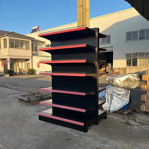 Factory Custom Size Color Q235 Steel black 90cm metal shelf racks para supermercados fashion store shelves