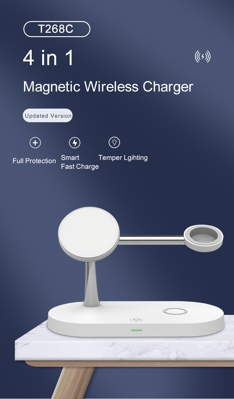 Multi-functional Magnetic Wireless Charging Station With Night Light For Qi Phones & Earbuds