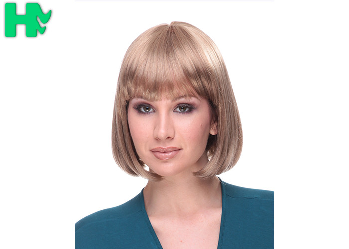 Straight Black Root White Short Synthetic Wigs Bob Style Wigs With Long Lifetime