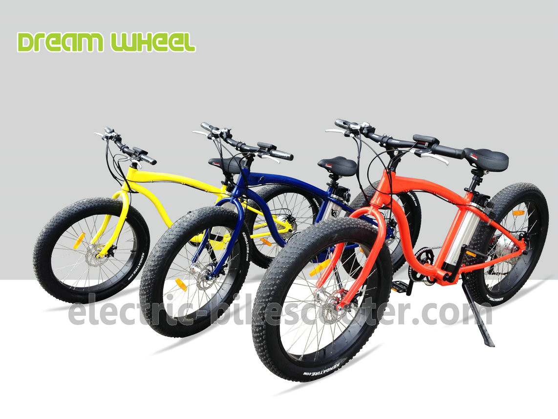 750W Electric Beach Cruiser Bikes Orange Aluminum Alloy 6061
