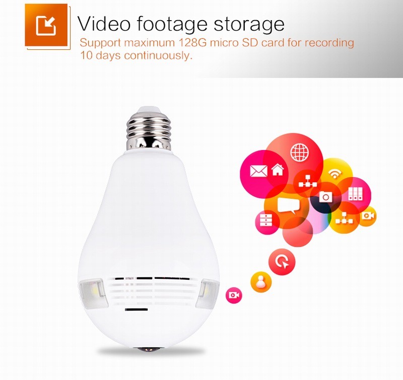 960P 360 Degree Fisheye Panoramic Wifi Wireless P2P Hidden IP Camera LED Bulb Light