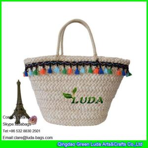 Quality LDYP-009 high quality macrame decoration women summer cornhusk made natural straw beach bag wholesale