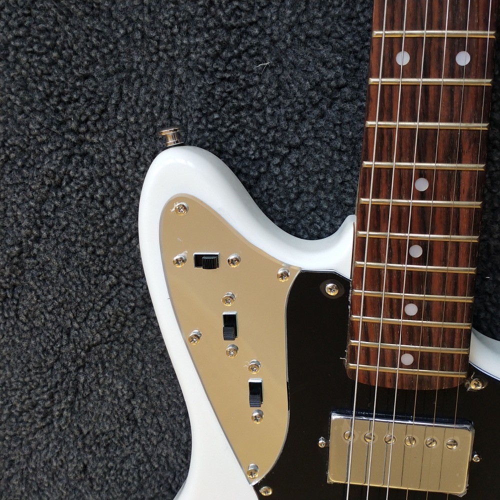 Custom Shop,Jaguar model with White Top,6 Strings Electric Guitar,Slivery hardware,Black Guardplate