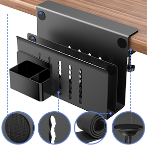 2 Tier Hanging Desk Organizer No Drill Alloy Steel Under Desk Storage for Office Black