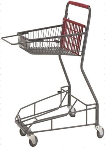 Gray Metal 2 - Tier Supermarket Basket Shopping Trolley Anti - Collision With 4