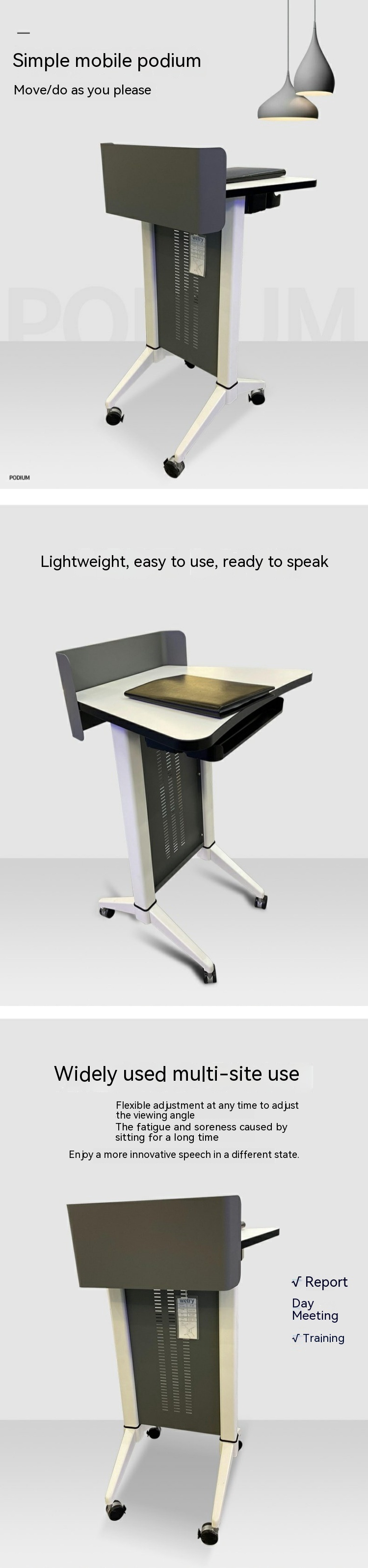 Eco-friendly Modern Design Mobile Classroom Lectern Stand for Church Speech Podium
