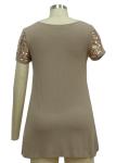 Women's Soft Viscose 1/2 Sleeves Shirt Round-Necline With Paillette Embroider At