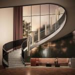Carbon Steel Custom Curved Staircase , Marble Tread Arc Staircase