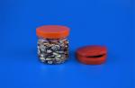 Clear 12 Oz Clear Plastic Jars With Lids Red Cover Round Shape For Food Storage