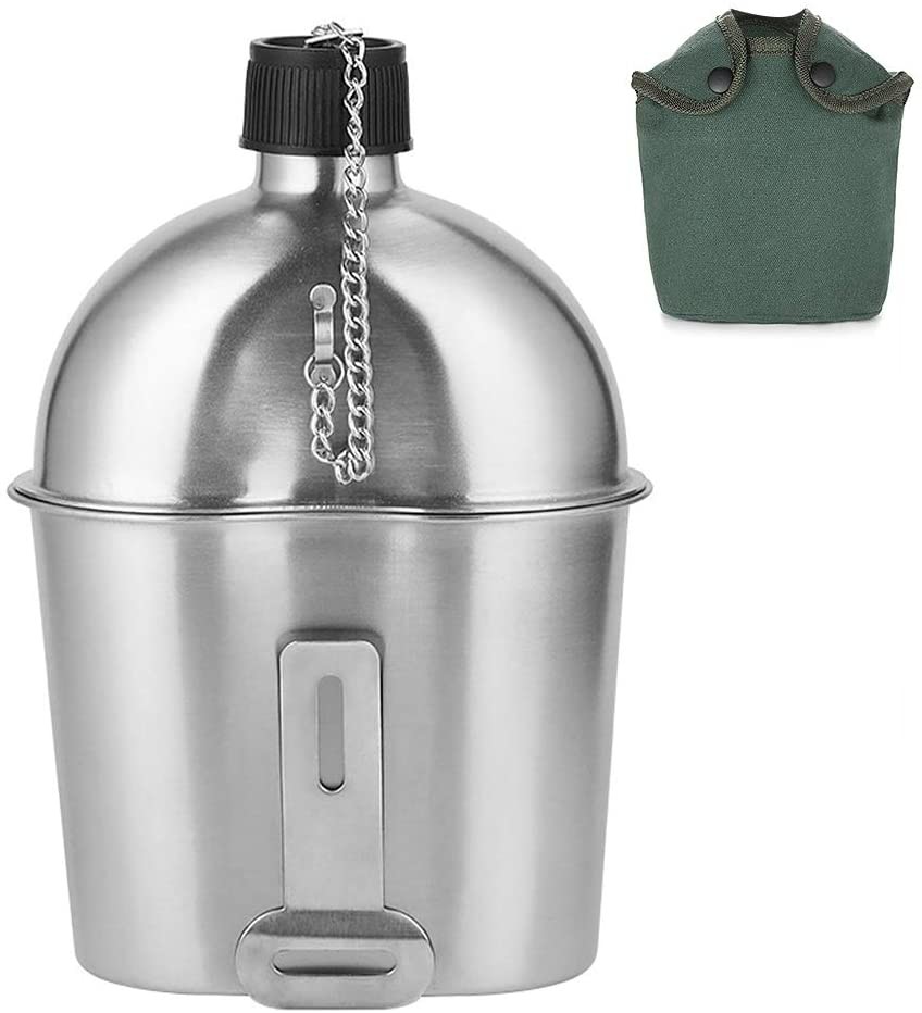 2pcs Military Canteen Kit 1000ml 600ml Aluminum Canteen Cup Set