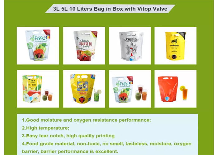 Wine Beer Liquid Stand Up Pouches With Butterfly Valve 1.5L 2L 3L 5L