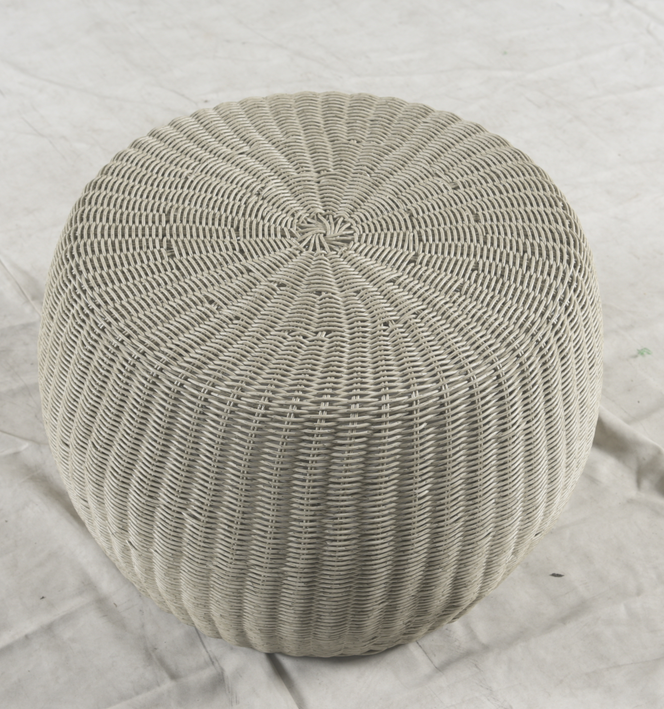 Stylish Garden Set Addition Handwoven Round Rattan Ottoman with Aluminum Frame
