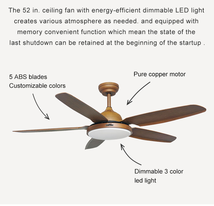 100% Copper Motor 52 Inch 1320cm Energy Saving 5 Blade LED Ceiling Fan for Hall Room