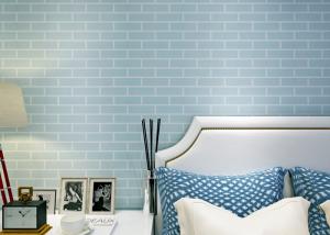 Quality Blue Pre - Pasted Self Adhesive Wall Covering Non Woven / 3D Brick Wallpaper , CE Standard wholesale