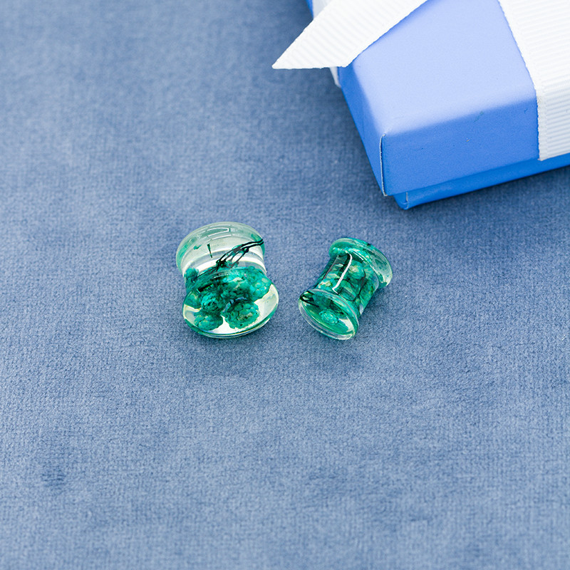Green Flower Inside Ear Tunnels And Plugs 6mm Acrylic Plugs For Stretching