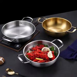 Quality High Quality Silver Stainless Steel Cooker Flat Bottom Cooking Fry Pot Mini Seafood Pot Paella Pans wholesale