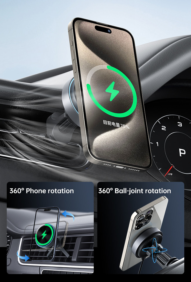 IPhone 15 Magsafe Car Mount Charger Stable Connection With Lighting Effect