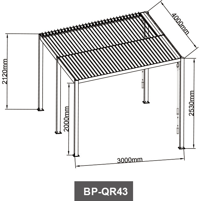 Bioclimatic Outdoor Aluminium Pergola 12m2 BP-QR43 With Gutter System