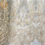 3D Wedding Dress Embroidery Fabric Beaded Lace Fancy Floral Pattern