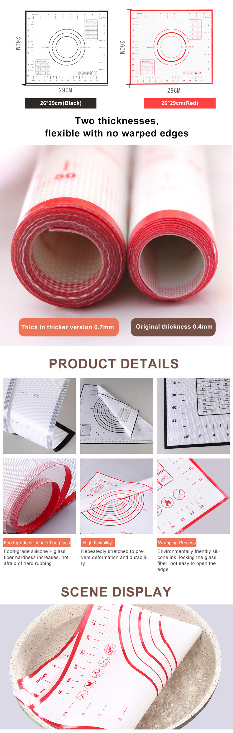 Thickness 0.7mm Non Stick Silicone Pastry Baking Mat