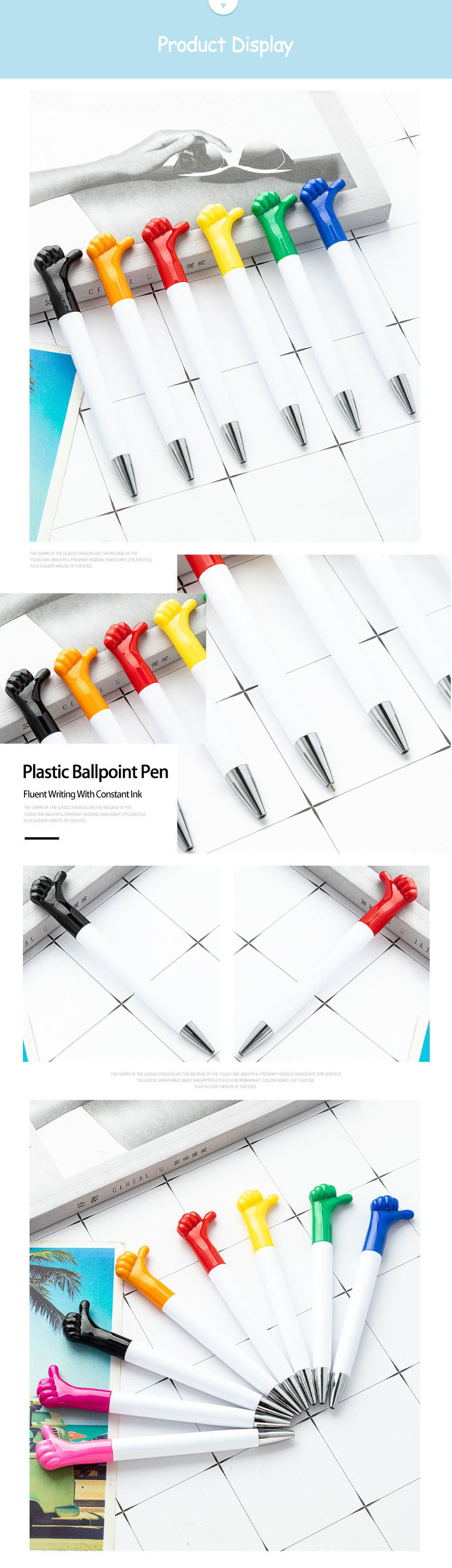 Promotion Plastic Ball Pen 1.0mm Cartoon Thumb Gesture Gift Ball Pen