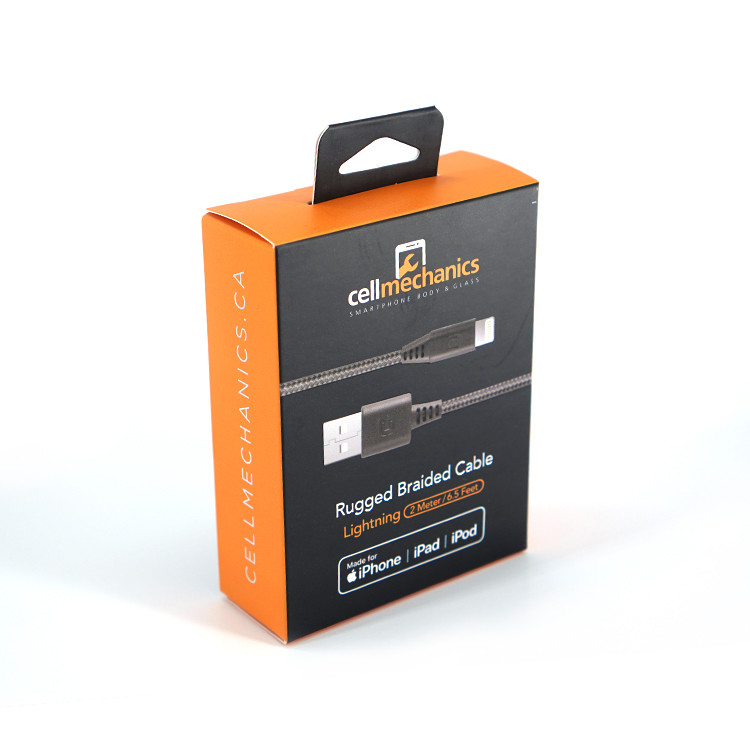 Gloss Lamination USB Data Cable Packaging Box Printing With Hanger