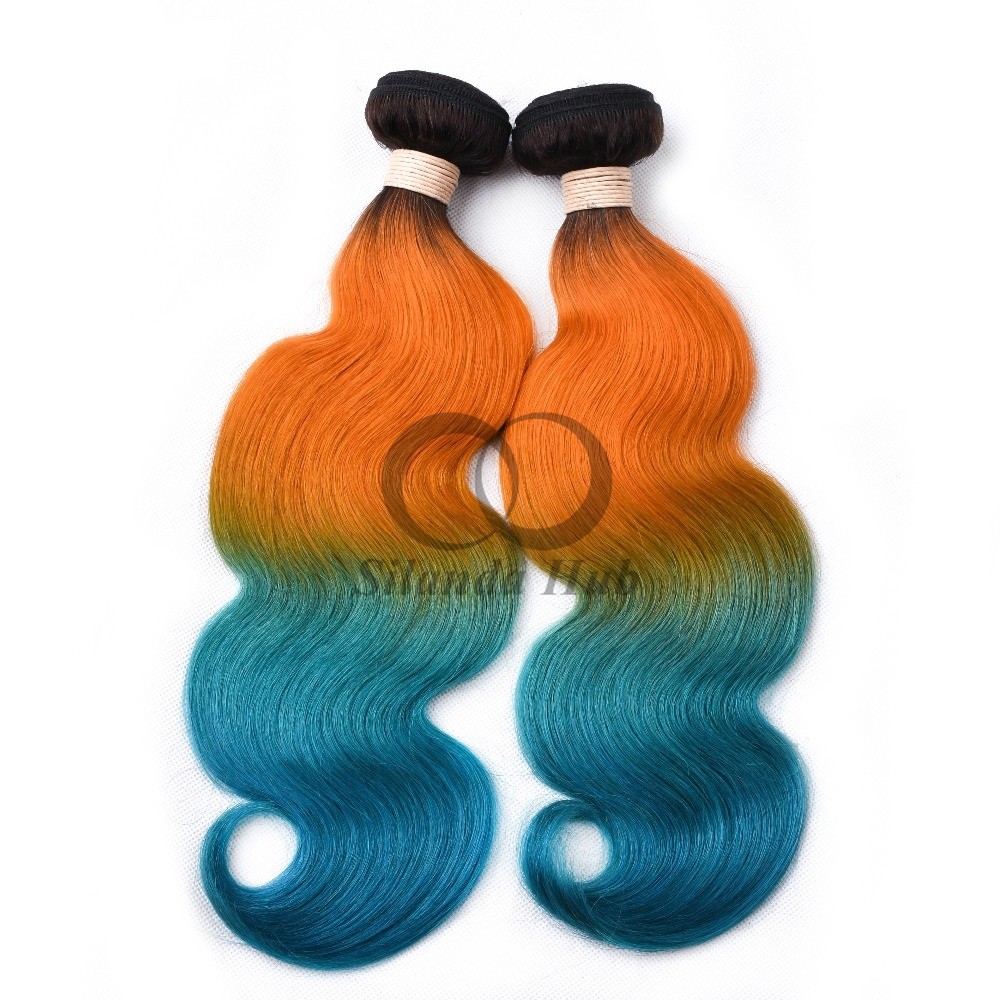 #T1B/Orange/Green Body Wave Remy Human Hair Bundles Sew In Weave Bundles Brazilian Bundle Deals