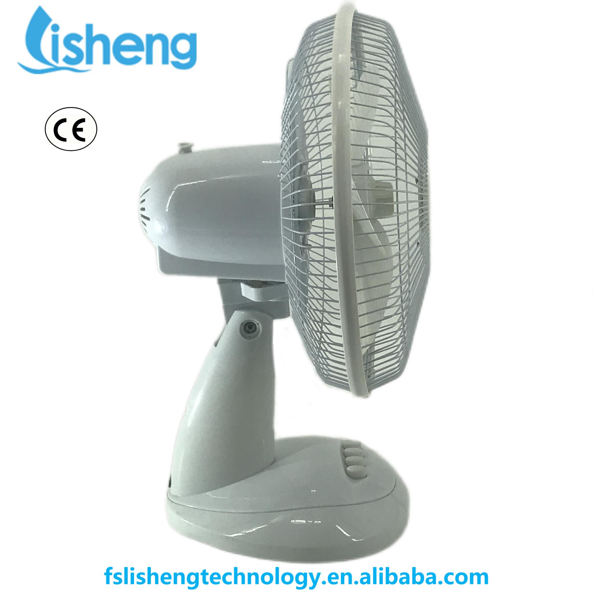Rechargeable Table Top Fan White 12 Inch 12V Digital Plastic Ce Household Air Cooling Fan Free Spare Parts 3 PP Blades 2pcs/ Box